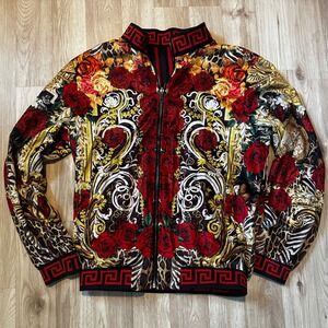 Barabas Designer Track Jacket Men's 2XL Full Zip Red Black Gold Baroque Roses